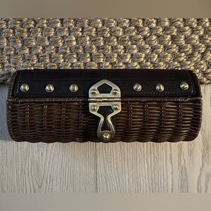 Authentic Michael Kors wicker clutch purse dark brown with gold